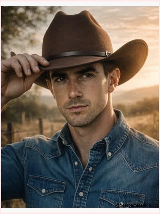 Cotton Blend Cattleman Crown Cowboy Hat with Buckle Band - Universal Size main image 6